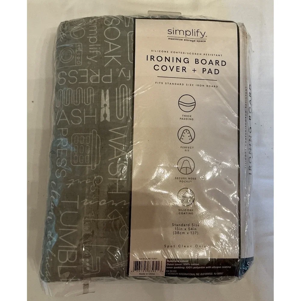 NEW Simplify Silicone Coated Ironing Board Cover & Pad Gray 15x54 Standard Size